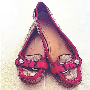 Coach Hellen Driving Loafers Flats 8 1/2 Pink Tan Preppy Slip On Casual Classic